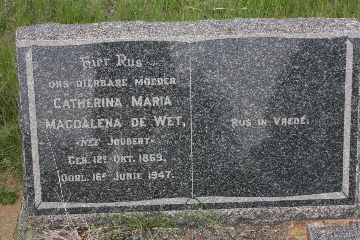 WET Catherina Maria Magdalena, de nee JOUBERT 1869-1947