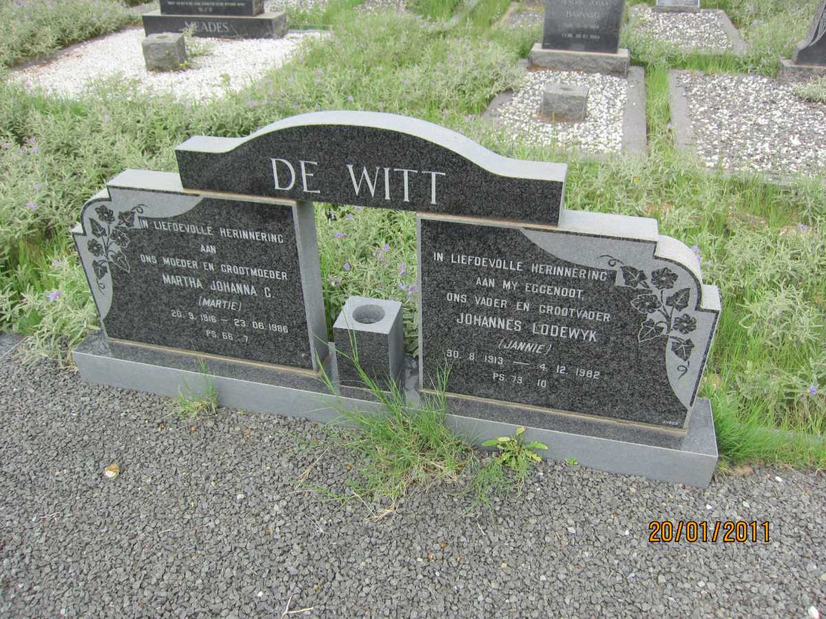 WITT Johannes Lodewyk, de 1913-1982 &amp; Martha Johanna C., de 1916-1986