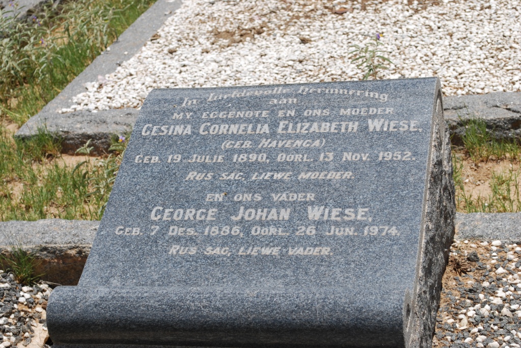 WIESE George Johan 1886-1974 &amp; Gesina Cornelia Elizabeth HAVENGA 1890-1952