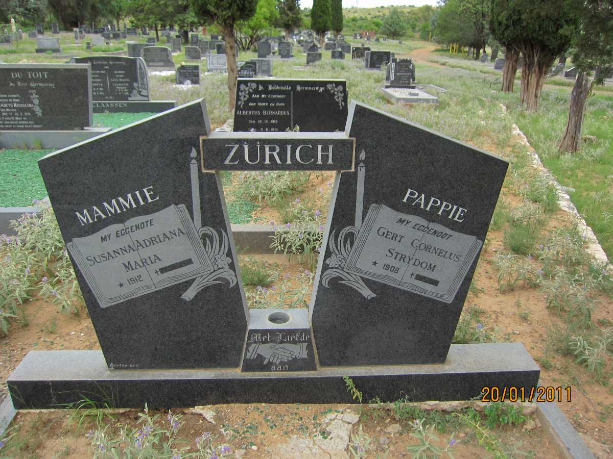 ZÜRICH Gert Cornelus Strydom 1908- &amp; Susanna Adriana Maria 1912-