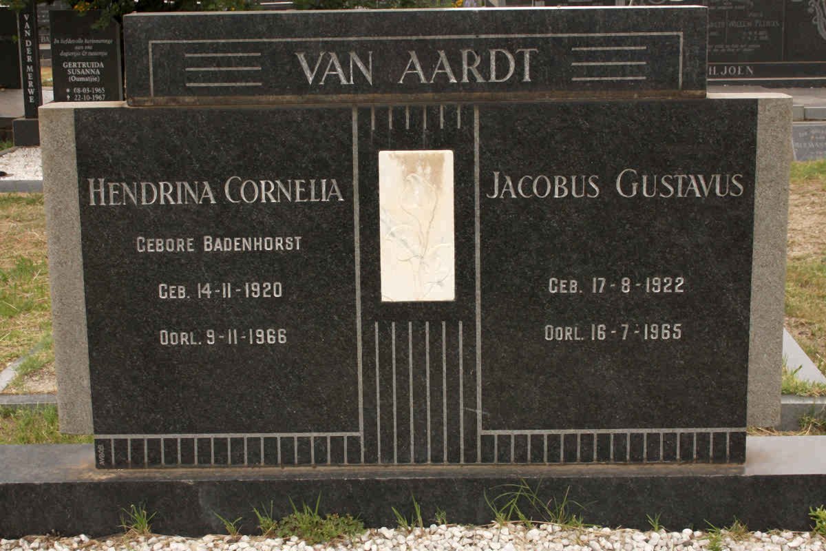 AARDT Jacobus Gustavus, van 1922-1965 &amp; Hendrina Cornelia BADENHORST 1920-1966