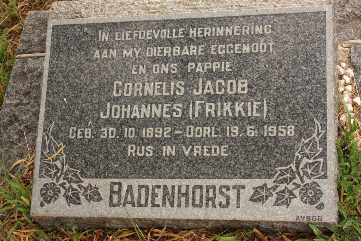 BADENHORST Cornelis Jacob Johannes 1892-1958