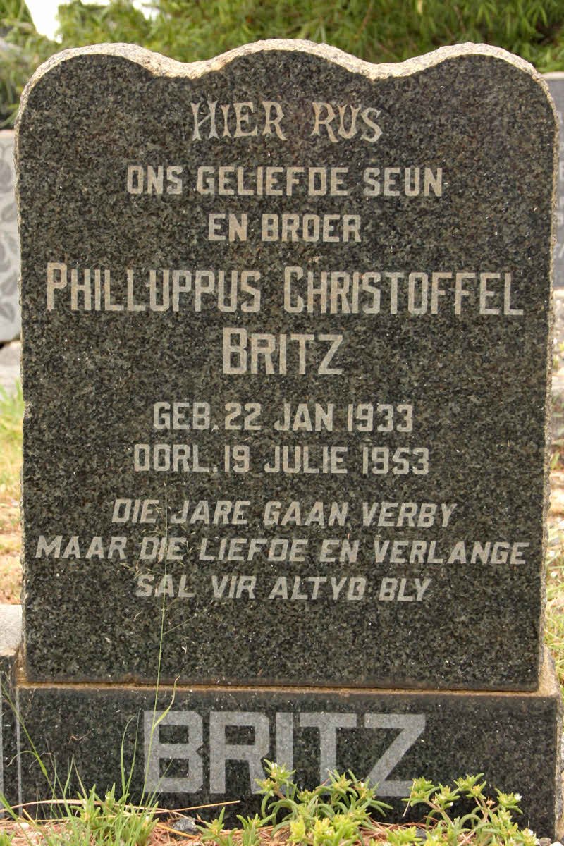 BRITZ Philluppus Christoffel 1933-1953