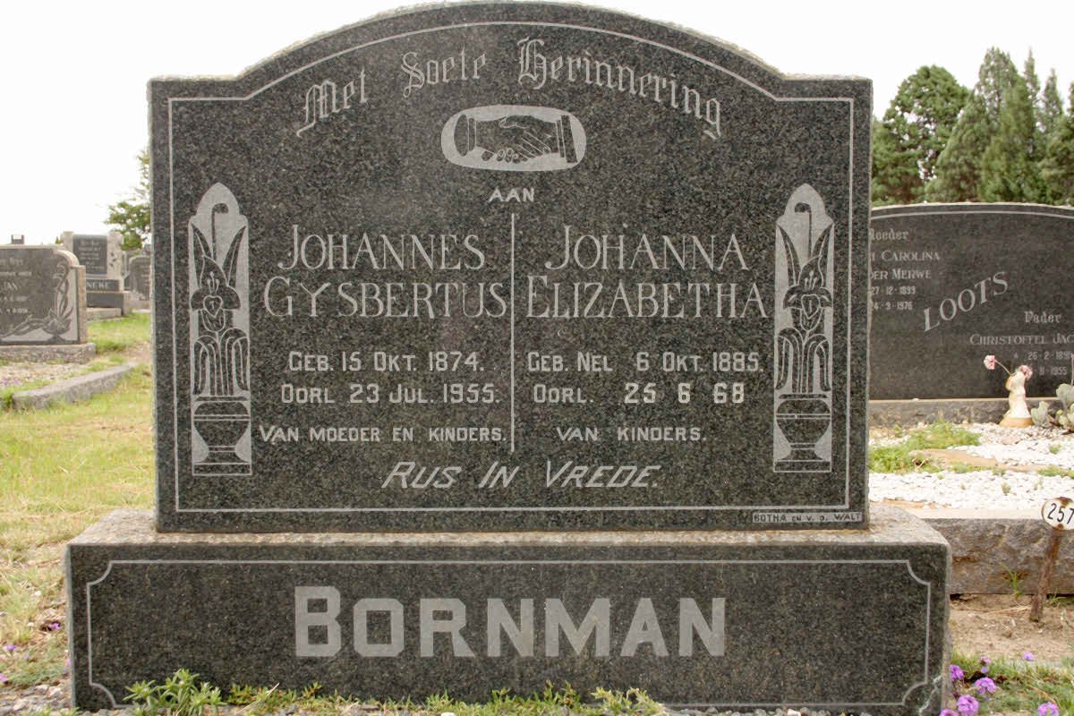 BORNMAN Johannes Gysbertus 1874-1955 &amp; Johanna Elizabeth NEL 1885-1968