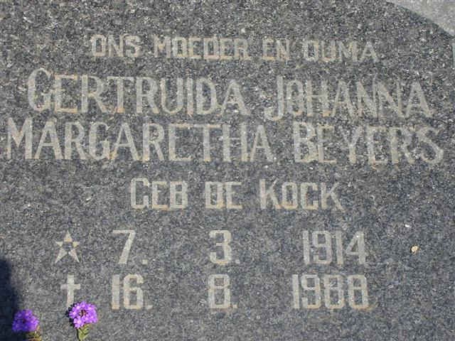 BEYERS Gertruida Johanna Margaretha nee DE KOCK 1914-1988