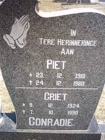 CONRADIE Piet 1918-1980 &amp; Griet 1924-1990