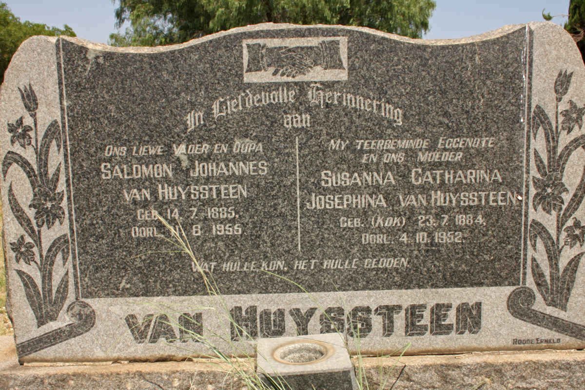 HUYSSTEEN  Salomon Johannes, van 1885-1955 &amp; Susanna Catharina Josephina KOK 1884-1852