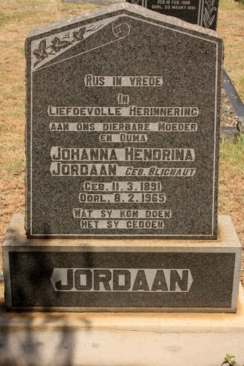 JORDAAN Johanna Hendrina nee BLIGNAUT 1891-1965