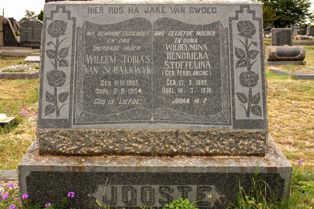 JOOSTE Willem Tobias van Schalkwyk 1885-1954 &amp; Wilhelmina Hendrieka Stoffelina TERBLANCHE 1893-1976