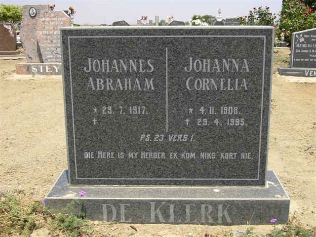 KLERK Johannes Abraham, de 1917- &amp; Johanna Cornelia 1908-1995
