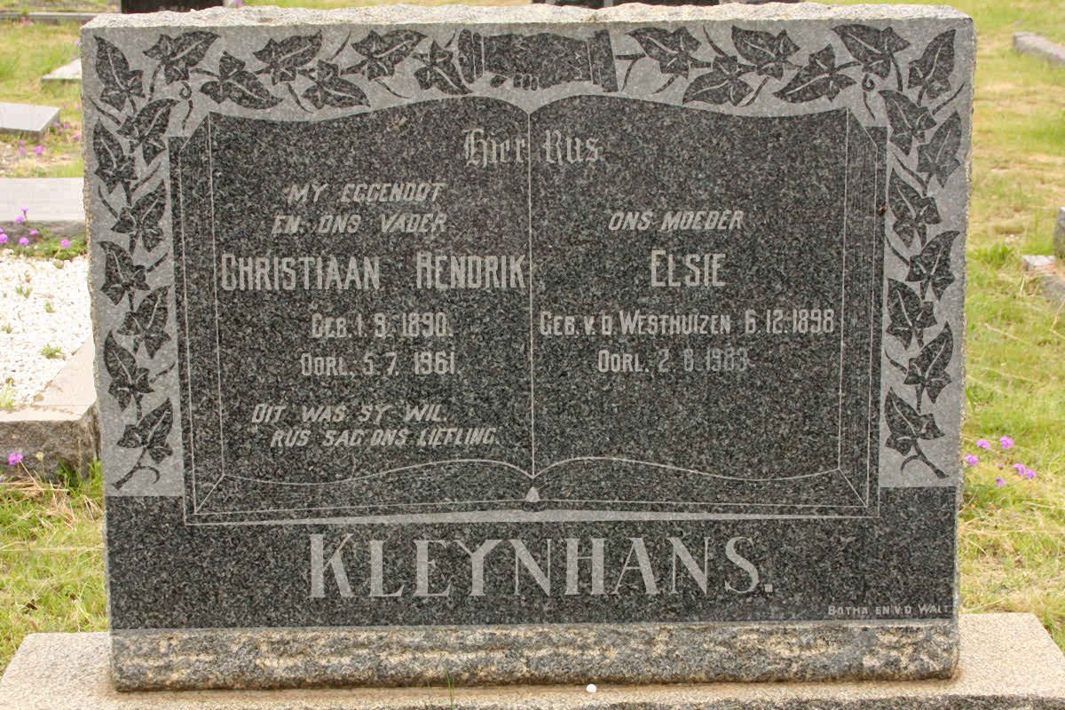 KLEYNHANS Christiaan Hendrik 1890-1961 &amp; Elsie V.D. WESTHUIZEN 1898-1983