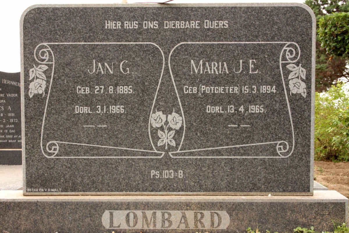 LOMBARD Jan G. 1885-1966 &amp; Maria J.E. POTGIETER 1894-1965