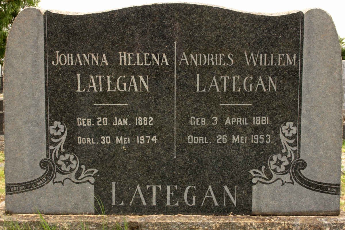 LATEGAN Andries Willem 1881-1953 &amp; Johanna Helena 1882-1974