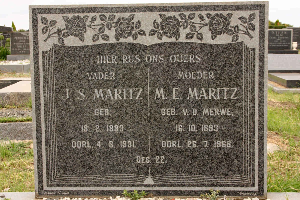 MARITZ J.S. 1883-1931 &amp; M.E. V.D. MERWE 1893-1968
