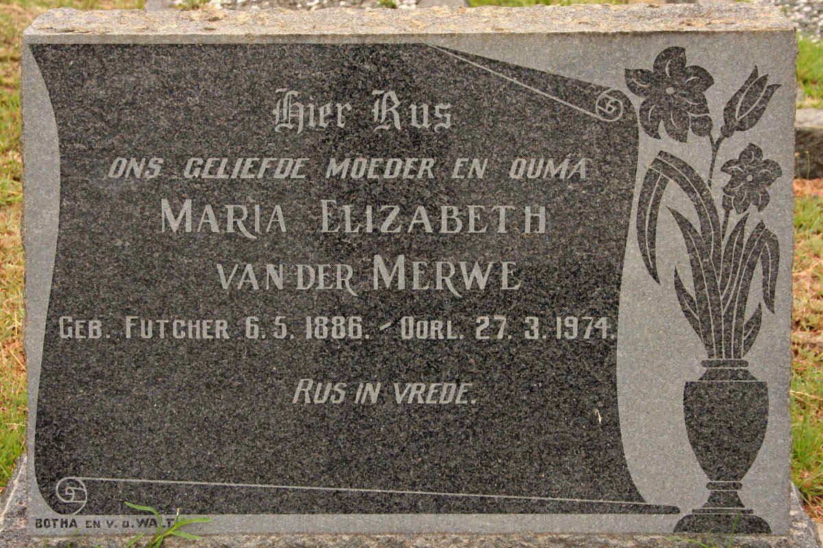 MERWE Maria Elizabeth, van der nee FUTCHER 1886-1974