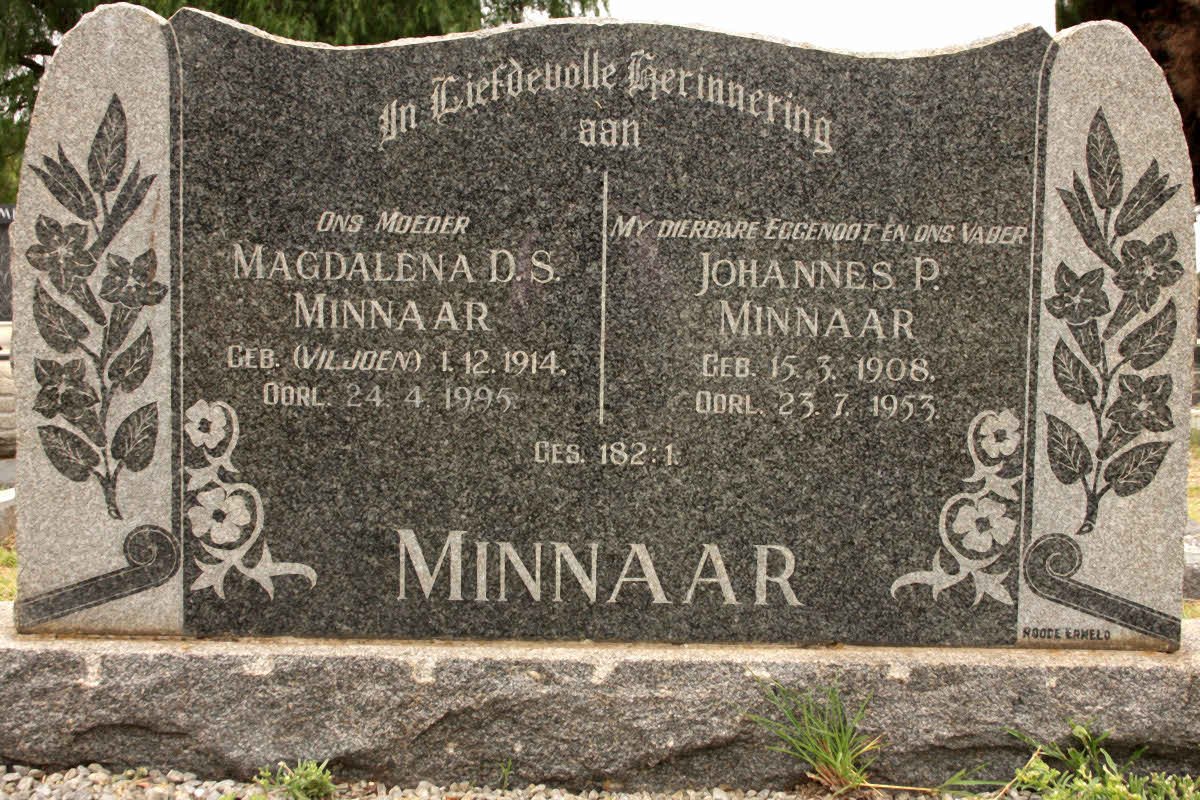 MINNAAR Johannes P. 1908-1953 &amp; Magdalena D.S. VILJOEN 1914-1955