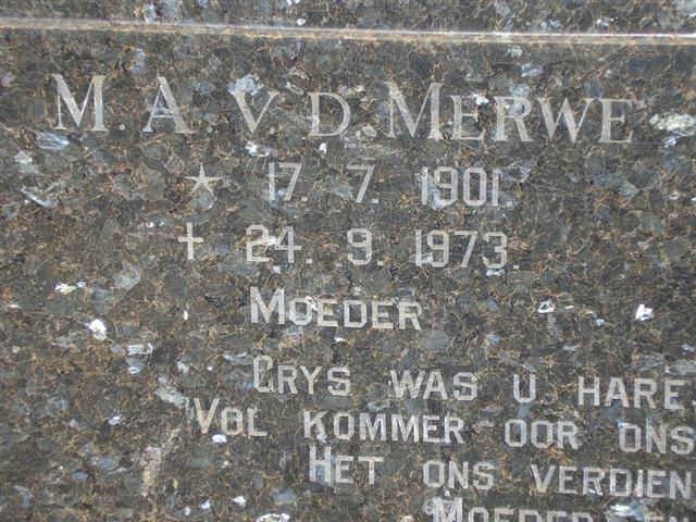 MERWE M.A., v.d. 1901-1973