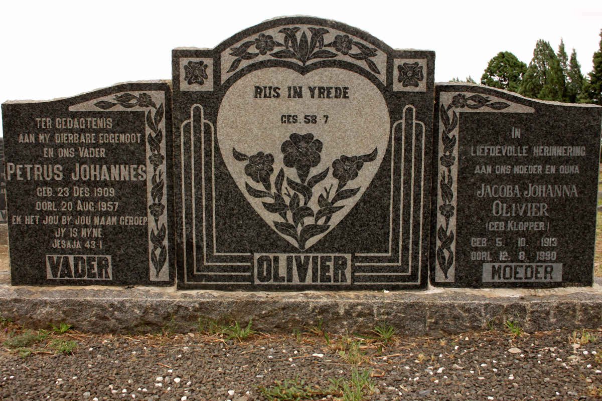 OLIVIER Petrus Johannes 1909-1957 &amp; Jacoba Johanna KLOPPER 1913-1990