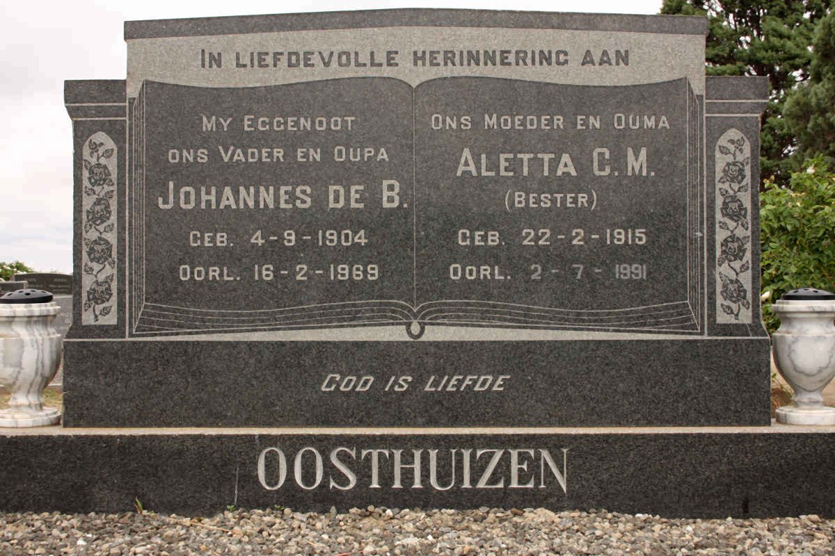 OOSTHUIZEN Johannes de B. 1904-1969 &amp; Aletta C.M. BESTER 1915-1991