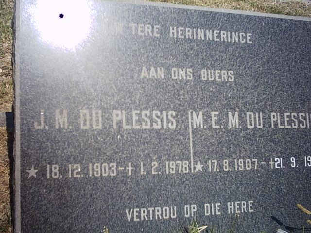 PLESSIS J.M., du 1903-1978 &amp; M.E.M. 1907-19??