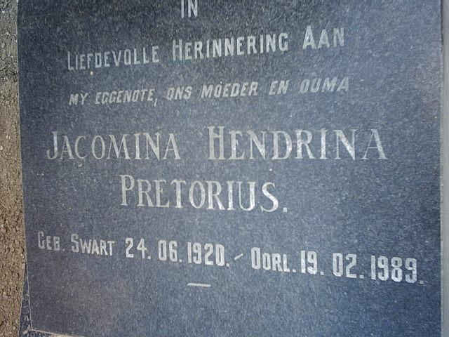 PRETORIUS Jacomina Hendrina nee SWART 1920-1989