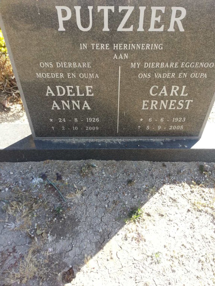 PUTZIER Carl Ernest 1923-2005 &amp; Adele Anna 1926-2009