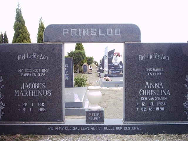 PRINSLOO Jacobus Marthinus 1899-1988 &amp; Anna Christina VAN STADEN 1924-1995