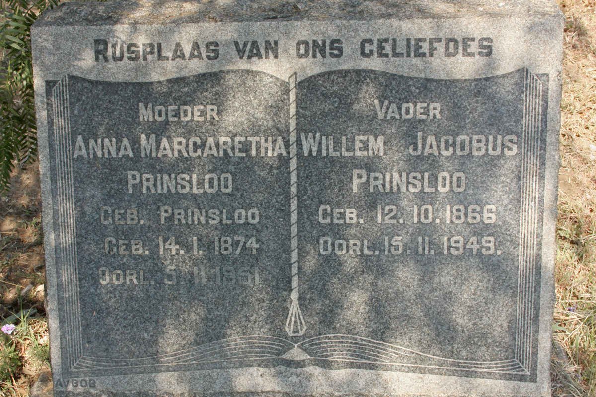 PRINSLOO Willem Jacobus 1866-1949 &amp; Anna Margaretha PRINSLOO 1874-1951