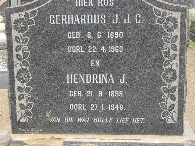 RYNDERS Gerhardus J.J.C. 1890-1969 &amp; Hendrina J. 1895-1948
