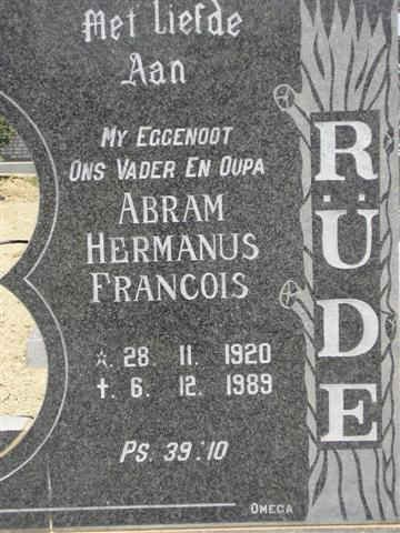 RÜDE Abram Hermanus Francois 1920-1989