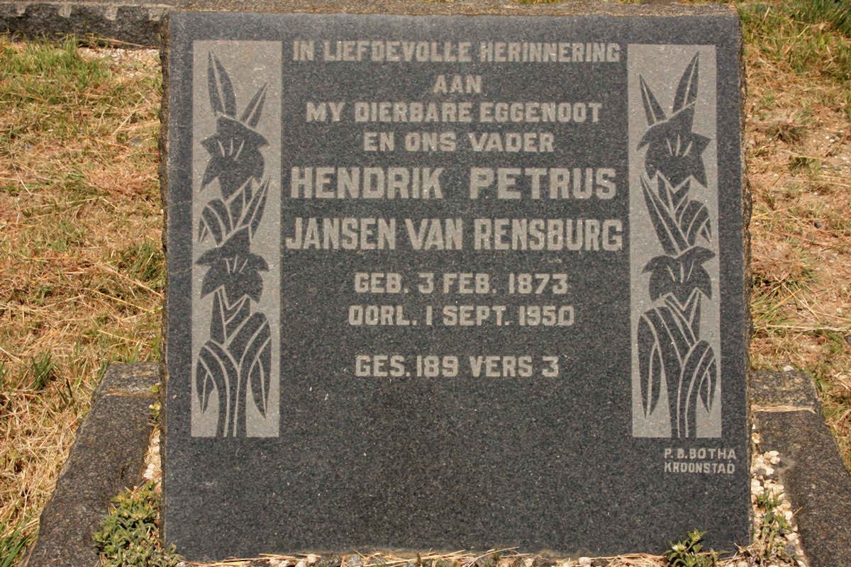 RENSBURG Hendrik Petrus, Jansen van 1873-1950