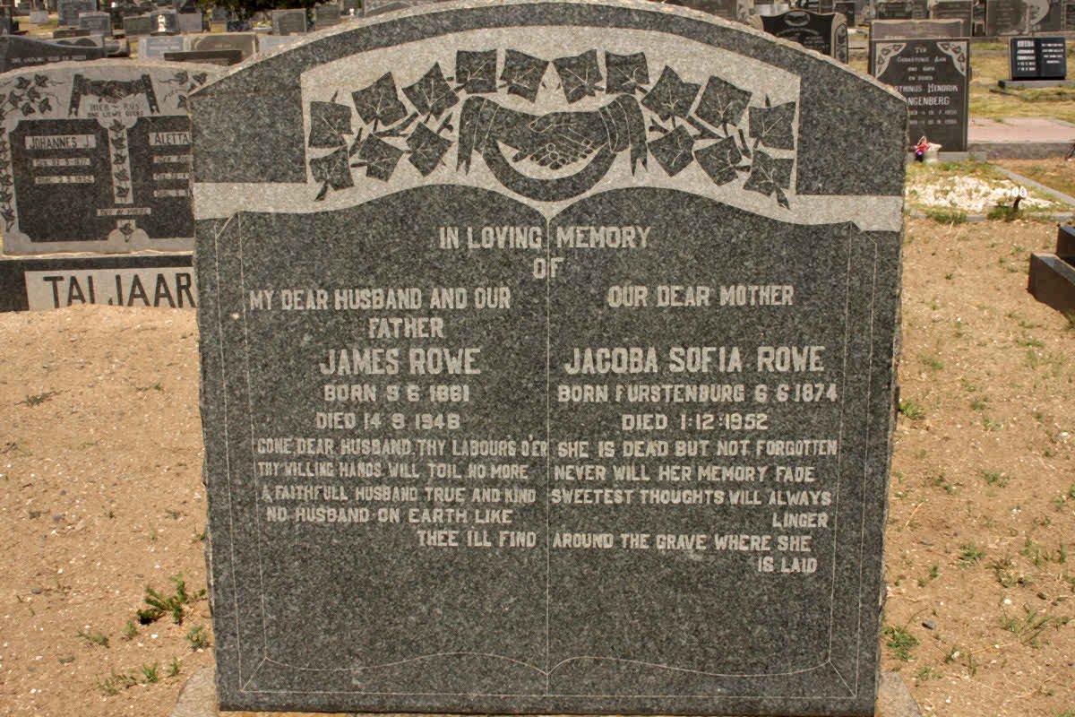 ROWE James 1861-1948 &amp; Jacoba Sofia FURSTENBURG 1874-1952