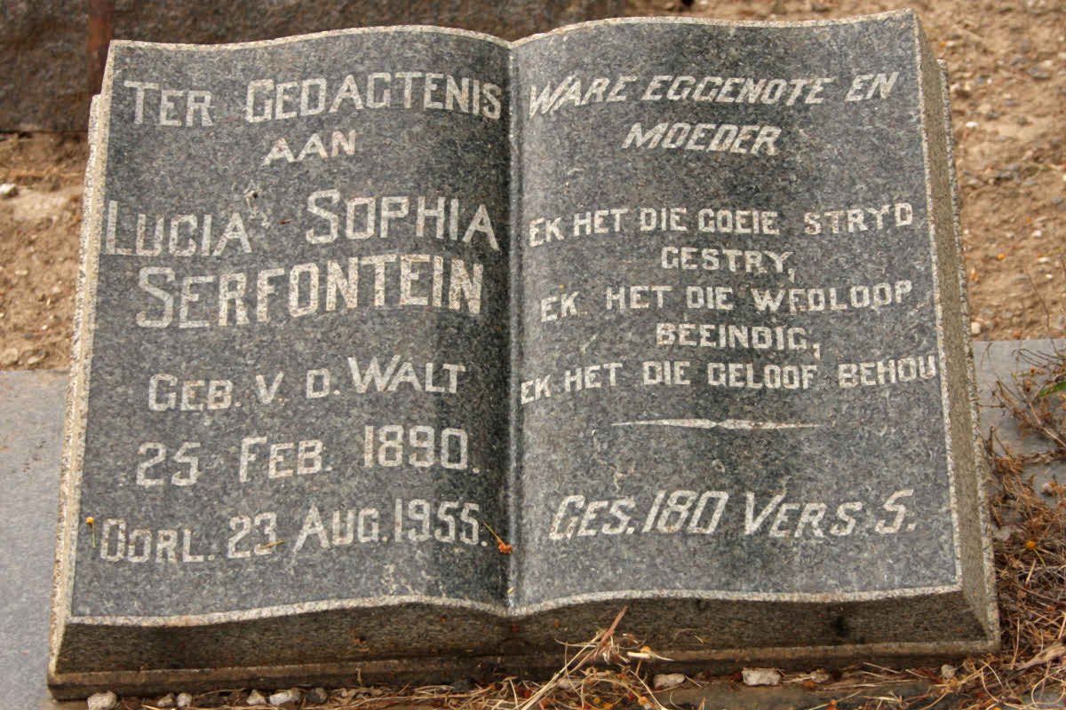 SERFONTEIN Lucia Sophia nee V.D. WALT 1890-1955