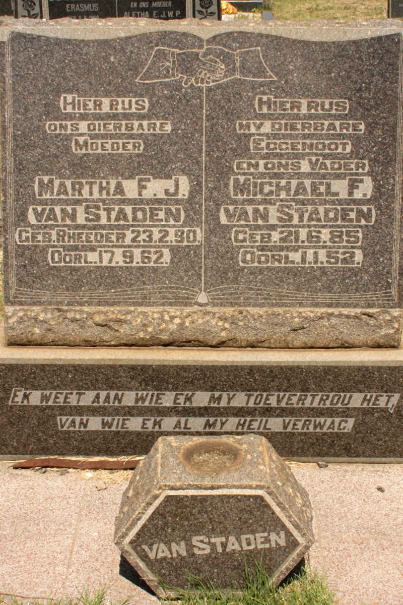 STADEN Michael F., van 1885-1952 &amp; Martha F.J. RHEEDER 1890-1962