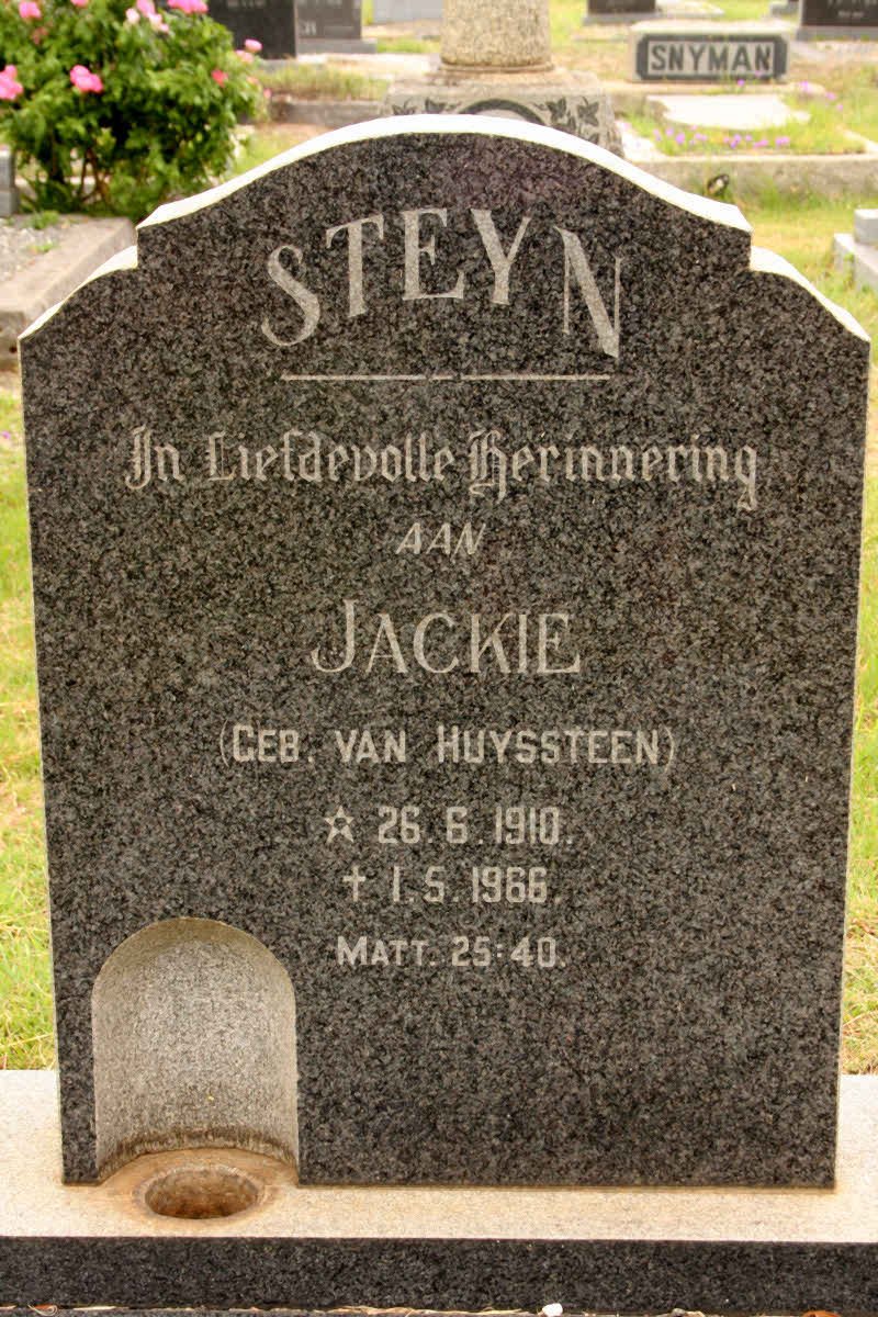 STEYN Jackie nee VAN HUYSTEEN 1910-1966
