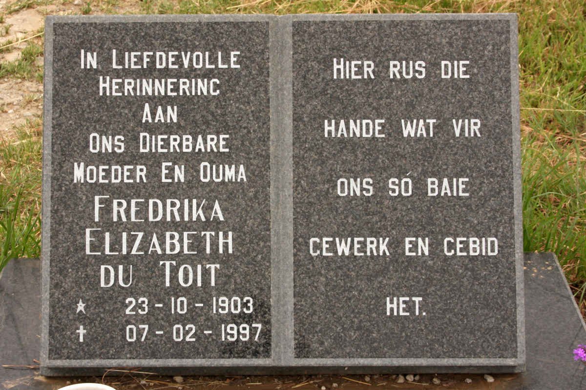 TOIT Fredrika Elizabeth, du 1903-1997