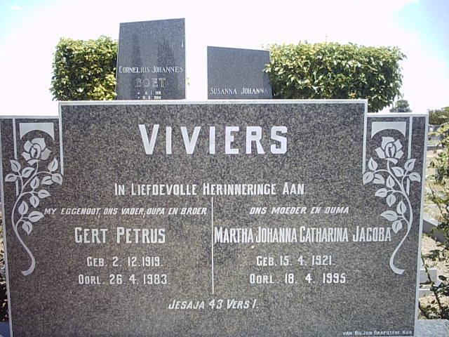 VIVIERS Gert Petrus 1919-1983 &amp; Martha Johanna Catharina Jacoba 1921-1995