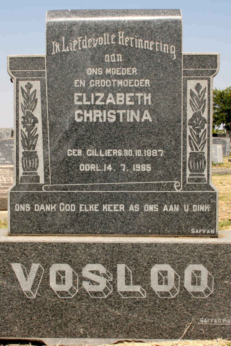 VOSLOO Elizabeth Christina nee CILLIERS 1887-1985