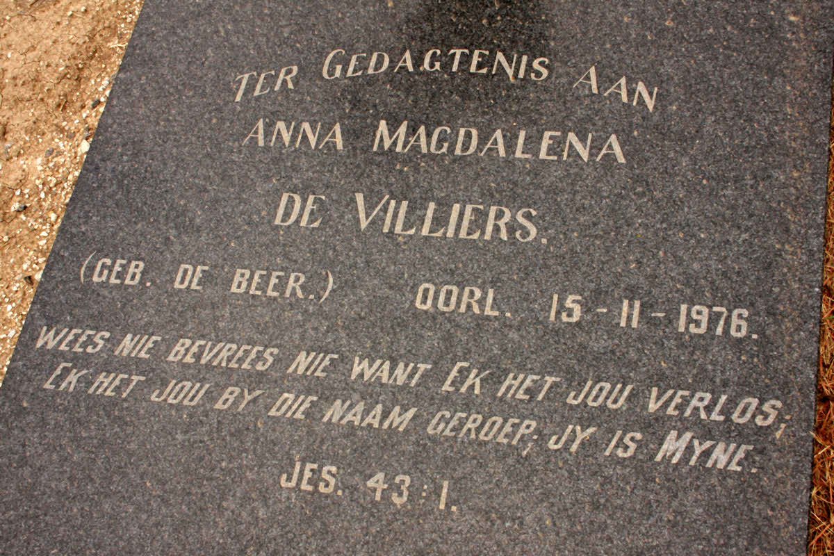 VILLIERS Anna Magdalena, de nee DE BEER -1976
