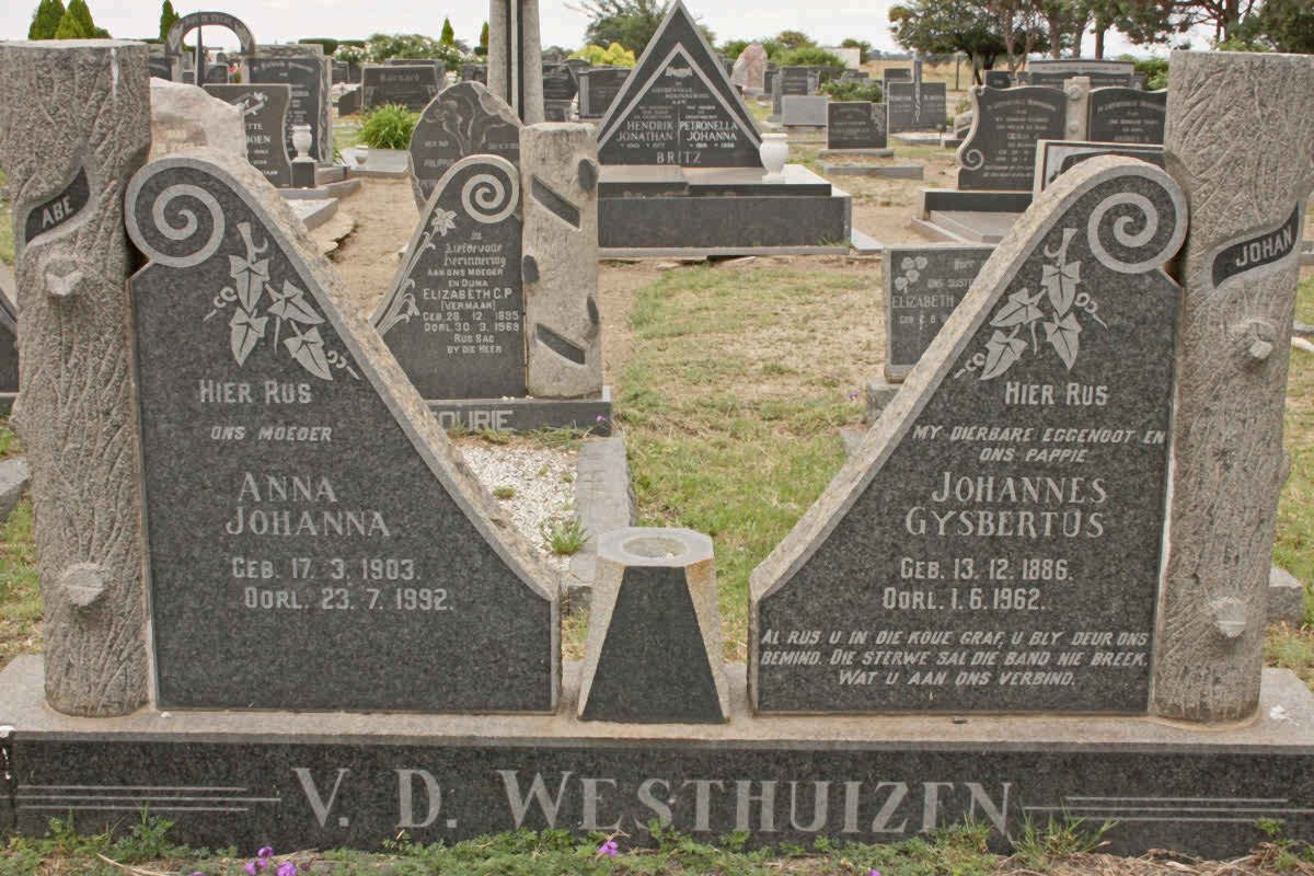 WESTHUIZEN Johannes Gysbertus, v.d. 1886-1962 &amp; Anna Johanna 1903-1992