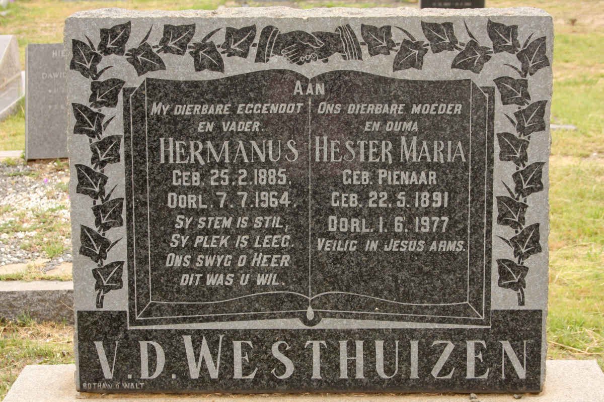WESTHUIZEN Hermanus, v.d. 1885-1964 &amp; Hester Maria PIENAAR 1891-1977