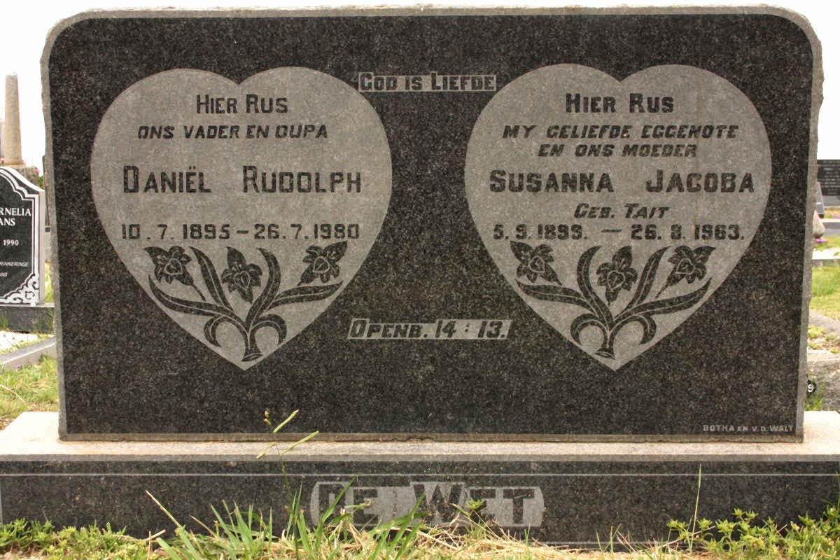 WET Daniël Rudolph, de 1895-1980 &amp; Susanna Jacoba TAIT 1899-1963