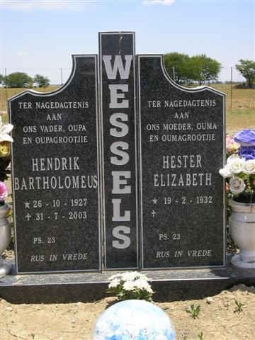 WESSELS Hendrik Bartholomeus 1927-2003 &amp; Hester Elizabeth 1932-