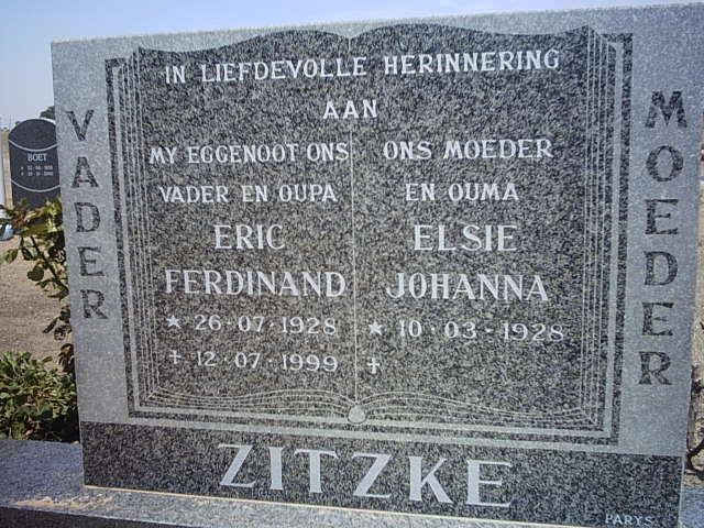 ZITZKE Eric Ferdinand 1928-1999 &amp; Elsie Johanna 1928-