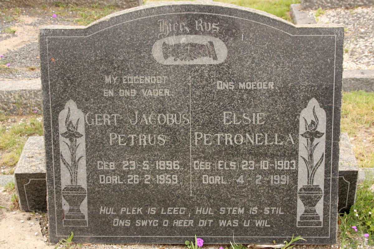 ? Gert Jacobus Petrus 1896-1959 &amp; Elsie Petronella ELS 1903-1991