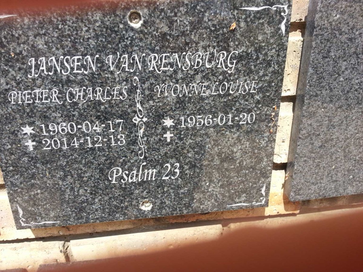 RENSBURG Pieter Charles, Jansen van 1960-2014 &amp; Yvonne Louise 1956-