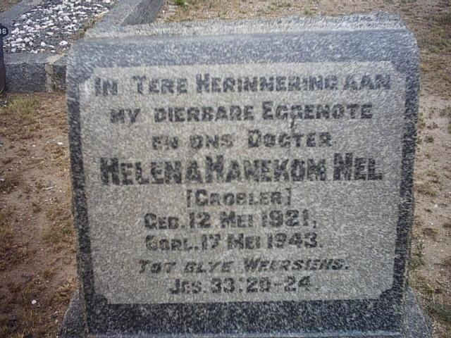 NEL Helena Hanekom nee GROBLER 1921-1943