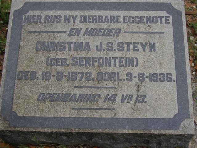 STEYN Christina J.S. nee SERFONTEIN 1872-1936