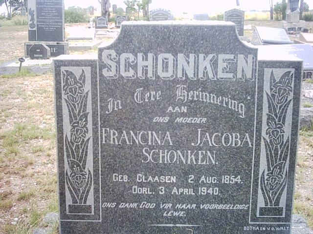 SCHONKEN Francina Jacoba nee CLAASEN 1854-1940
