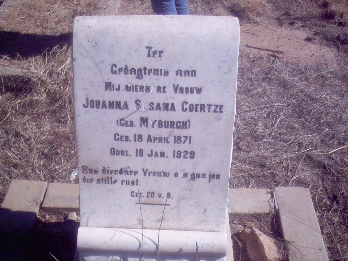 COERTZE Johanna Susana nee MYBURGH 1871-1929